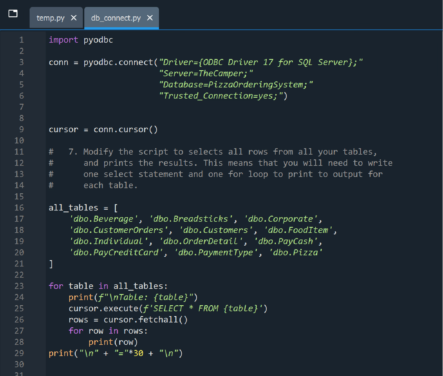 Python pyodbc Automated Database Schema Iteration Logs